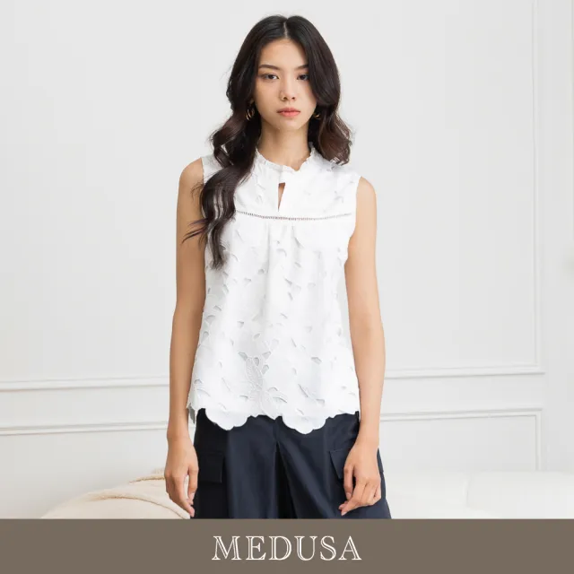 【MEDUSA 曼度莎】現貨-純白大花蕾絲無袖上衣（M-XL）｜女上衣 蕾絲上衣(301-55201)