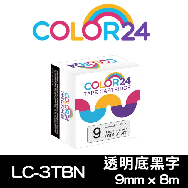 【Color24】LC-3TBN / LK-3TBN 透明底黑字 副廠 相容標籤帶_寬度9mm(適用 LW-C610/LW-600P)