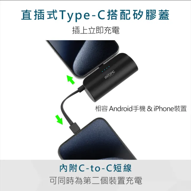 【INTOPIC】PW-507C 4300mAh 10.5W雙向 直插式 迷你口袋式行動電源(內附C-to-C短線)