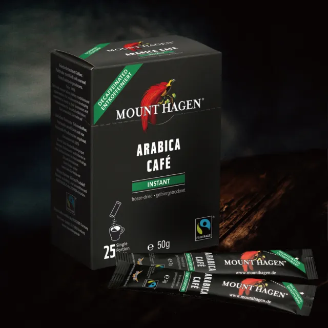 【Mount Hagen】德國進口 公平貿易低咖啡因即溶咖啡粉(2g x 25)