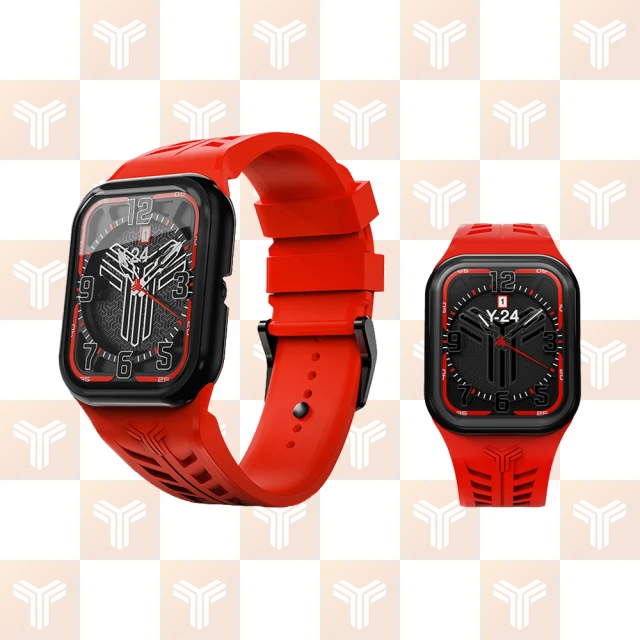 Y24 Quartz Watch 45mm 石英錶芯手錶 QW-45 黑錶框/紅錶帶 無錶殼(適用Apple Watch 45mm)