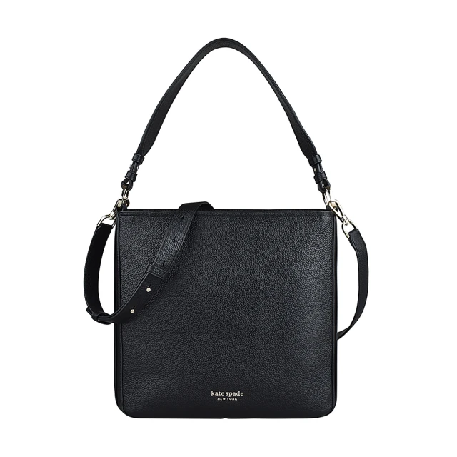 KATE SPADE Kate Spade HUDSON HOBO LOGO拉鍊牛皮肩背斜背包(大/黑)