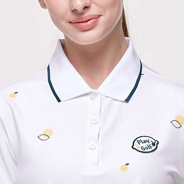 【PLAYBOY GOLF】女款清新檸檬印花短袖POLO衫-白(吸濕排汗/高爾夫球衫/KA24128-87)