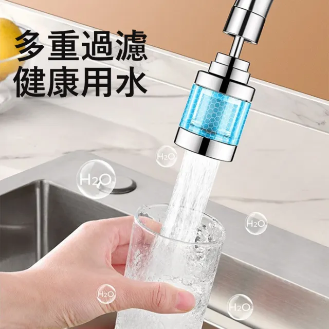 【Kyhome】萬向水龍頭防濺過濾器 家用自來水淨水器 廚房龍頭延伸濾水器 節水器(316不鏽鋼濾網)