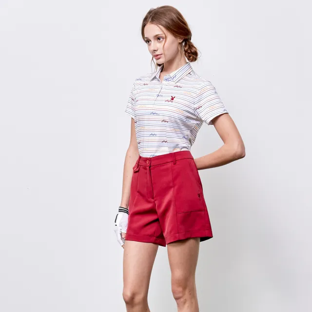 【PLAYBOY GOLF】女款彩色條紋吸濕排汗抗UV短袖POLO衫-紅(高爾夫球衫/KA24115-18)