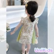 【UniKids】中大童裝飛袖洋裝 復古碎花拼接旗袍領連身裙  女大童裝 CVX23046(綠)