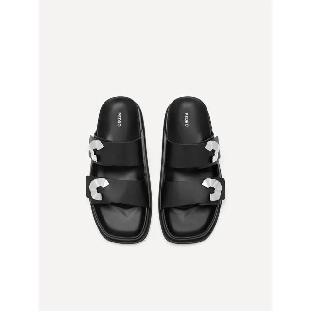 【PEDRO】Iris 金屬貝殼涼鞋-黑色/石灰白/黃色(小CK高端品牌)