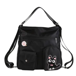 【KIRO 貓】小黑貓 飯糰包 毛巾繡 手提 斜背 後背包 三用包(33000402)