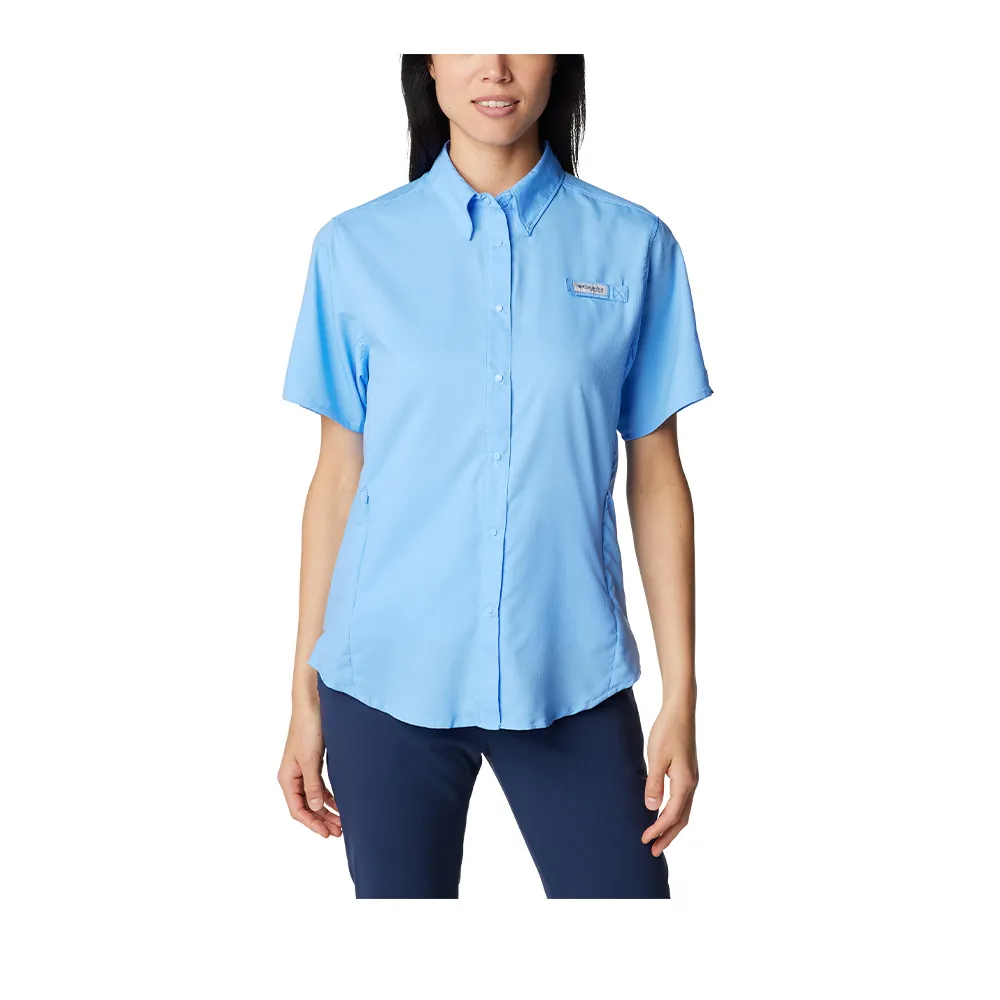 【Columbia 哥倫比亞】女款-Omni-Shade UPF40快排短袖襯衫-藍色(UFL72770BL/IS)