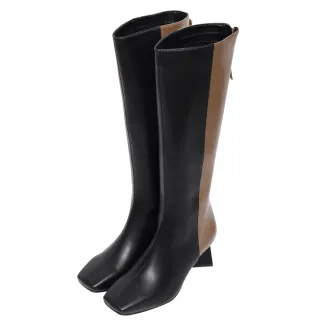 【Ann’S】ANNSTAR NIKKI聯名-人間初戀撞色粗跟及膝長靴5.5cm-版型偏小(黑咖)