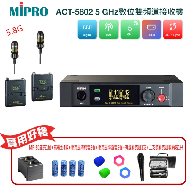 MIPRO MA-300D配2領夾式 無線麥克風(雙頻道迷你