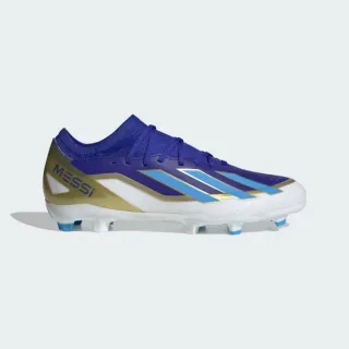 【adidas 愛迪達】X CRAZYFAST LEAGUE FG J MESSI 兒童 梅西 室外足球鞋 白藍金(ID0714)