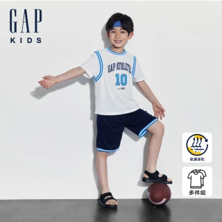 【GAP】男童裝 Logo印花圓領短袖短褲家居套裝-海軍藍(890520)