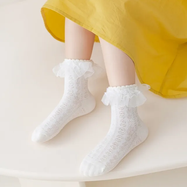 【橘魔法】（3雙一組）壓紋花邊蕾絲透氣網眼(襪子 短襪 公主襪 女童 白色襪子 禮服搭配 學生襪)