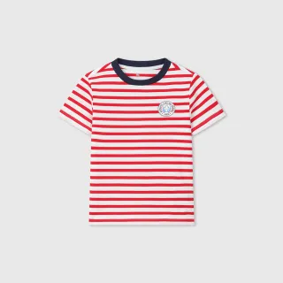 【GAP】男童裝 純棉小熊印花圓領短袖T恤-紅白條紋(466053)