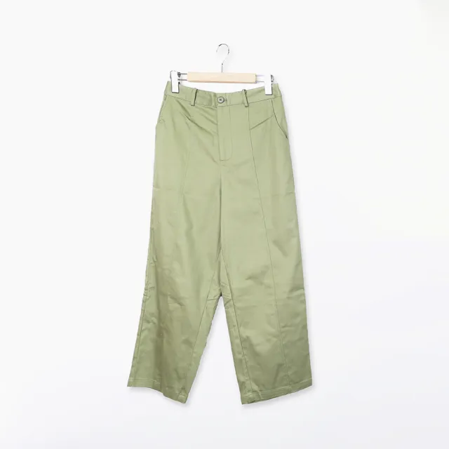 【CUMAR】鬆緊腰拼接設計長褲(綠 卡)