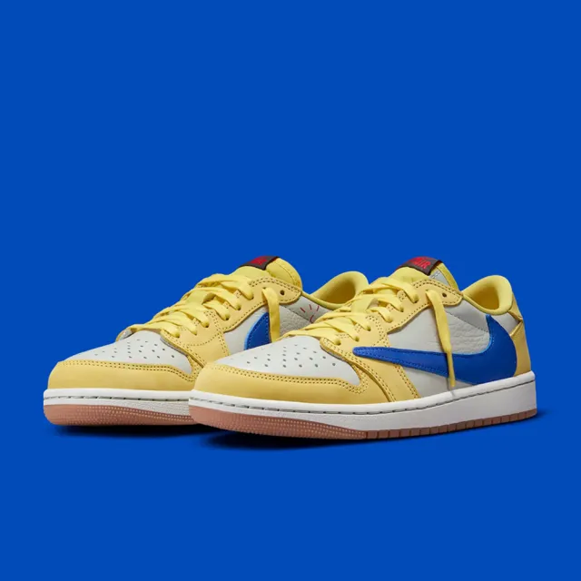 【NIKE 耐吉】休閒鞋 Air Jordan 1 x Travis Scott Low OG Canary WMNS 聯名款 倒鉤 黃藍 女鞋 DZ4137-700