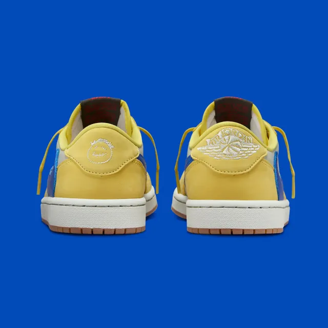 【NIKE 耐吉】休閒鞋 Air Jordan 1 x Travis Scott Low OG Canary WMNS 聯名款 倒鉤 黃藍 女鞋 DZ4137-700
