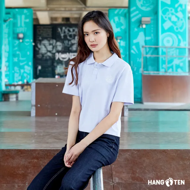 【Hang Ten】買一送一 男女裝-韓國款經典加州熊左胸刺繡休閑短袖polo衫(兩入組)