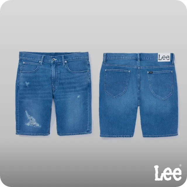 【Lee 官方旗艦】男裝 牛仔短褲 / 涼感 902 刷破 中藍洗水(LB422007661)