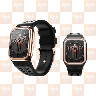 【Y24】Quartz Watch 45mm 石英錶芯手錶 QW-45 玫瑰金錶框/黑錶帶 無錶殼(適用Apple Watch 45mm)