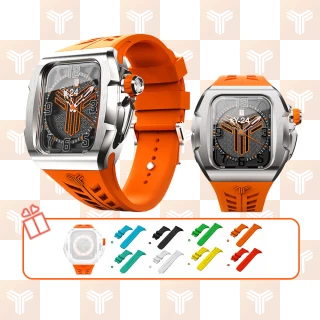 【Y24】Quartz Watch 45mm 石英錶芯手錶 QWC-45 銀錶殼/橘錶帶(適用Apple Watch 45mm)