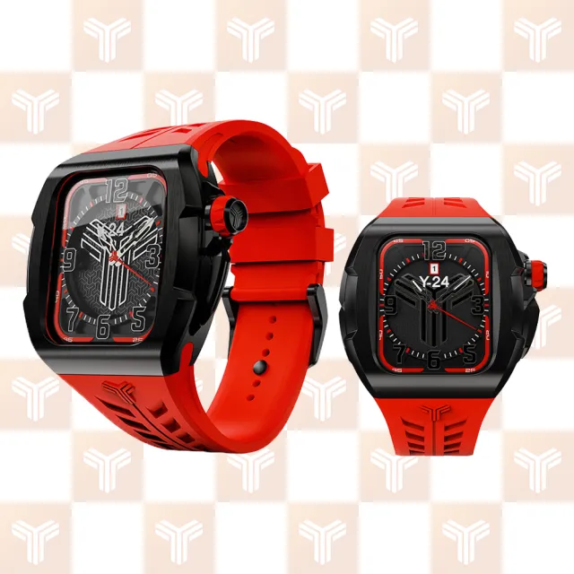 【Y24】Quartz Watch 45mm 石英錶芯手錶 QWC-45 黑錶殼/紅錶帶(適用Apple Watch 45mm)