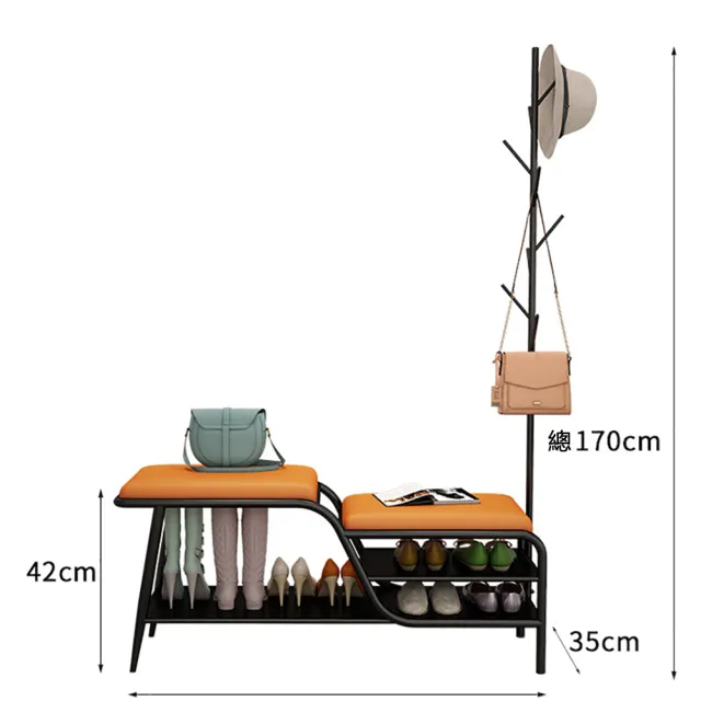 【WELAI】100*35*42cm換鞋凳掛衣架一體家用輕奢衣帽架鞋架進門穿鞋凳(鞋架/換鞋凳/穿鞋凳/玄關鞋架/衣帽架)