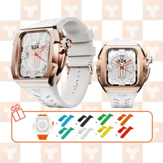 【Y24】Quartz Watch 45mm 石英錶芯手錶 QWC-45 玫瑰金錶殼/白錶帶(適用Apple Watch 45mm)
