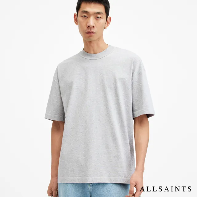 【ALLSAINTS】ISAC 舒適厚實寬鬆落肩純棉短袖T恤-灰 MD105V(寬鬆版型)