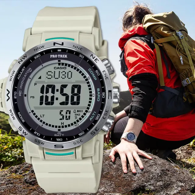 【CASIO 卡西歐】PROTREK 戶外多功能太陽能電波手錶 登山錶 氣壓高度溫度 開學(PRW-35-7)