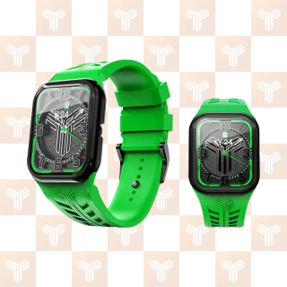 【Y24】Quartz Watch 45mm 石英錶芯手錶 QW-45 黑錶框/綠錶帶 無錶殼(適用Apple Watch 45mm)