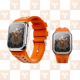 【Y24】Quartz Watch 45mm 石英錶芯手錶 QW-45 銀錶框/橘錶帶 無錶殼(適用Apple Watch 45mm)