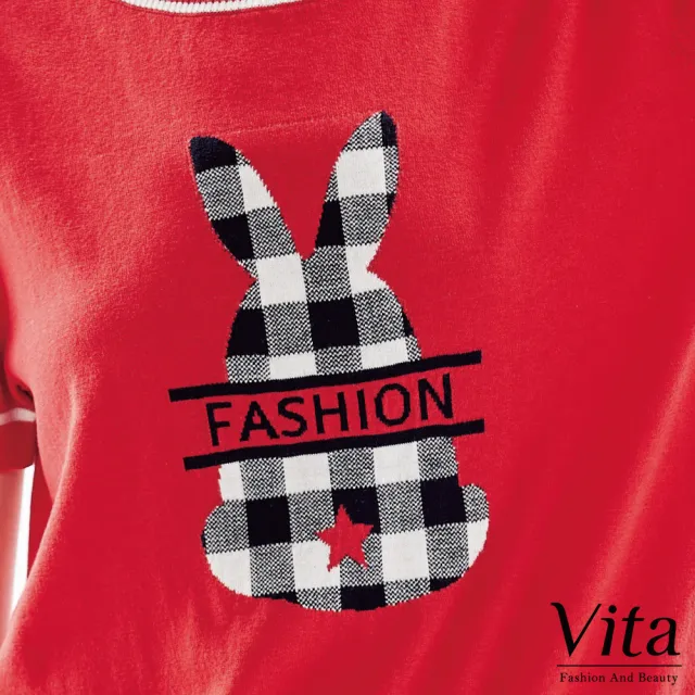 【MYSHEROS 蜜雪兒】VITA 針織造型上衣 可愛兔子拼接造型(紅)
