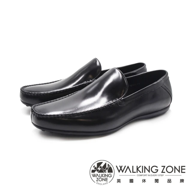 WALKING ZONE 男 方頭車縫樂福皮鞋 男鞋(亮黑色)