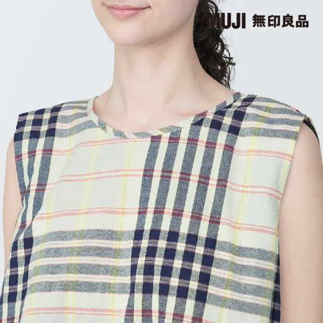 【MUJI 無印良品】女有機棉馬杜拉斯格紋無袖套衫(共2色)