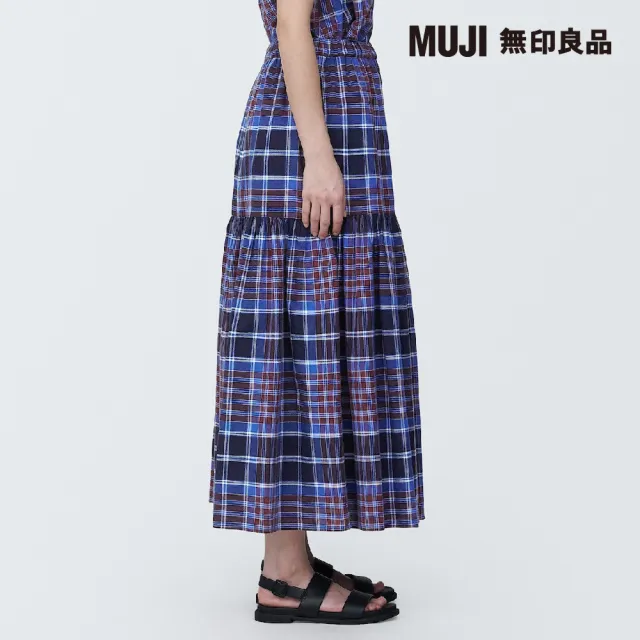 【MUJI 無印良品】女有機棉馬杜拉斯格紋寬擺裙(共2色)