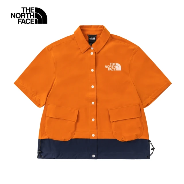 The North Face 北面UE女款橘藍拼接防潑水短袖襯衫｜886GPCO