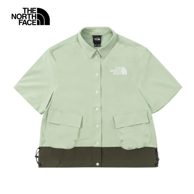 【The North Face】北面UE女款綠色防潑水短袖襯衫｜886GI0G