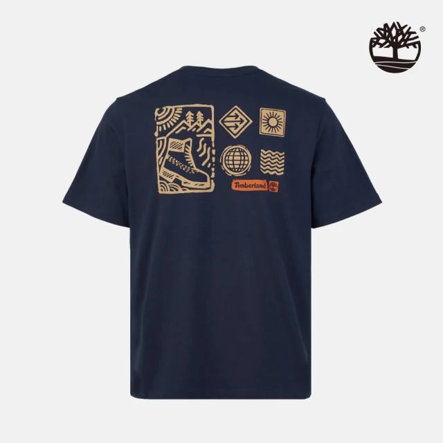 Timberland 中性深寶石藍背後圖案短袖T恤(A2P4M433)