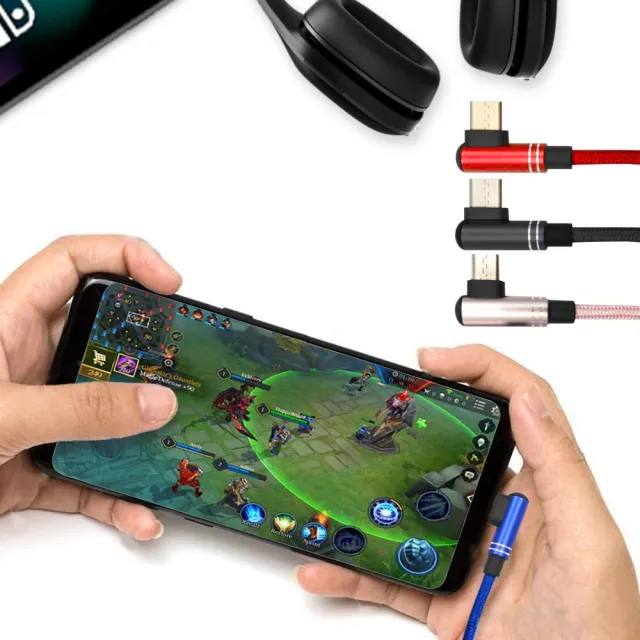【Xmart】120公分長 Micro USB 6A 90度電競傳輸充電線-藍色(2入)