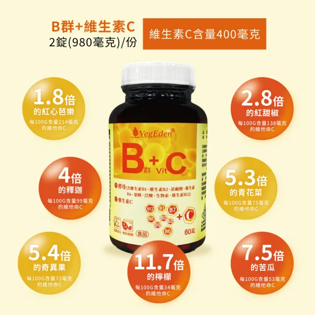 【光量生技】酵母B群+維生素C錠 雙入組(60錠/瓶;全素製造/藥師配方)