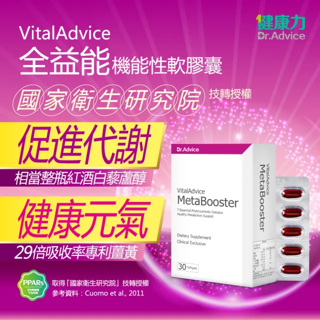 【健康力】Vital Advice 全益能機能性膠囊 30入x4盒(共120入) 徐若瑄代言(調節生理機能 白藜蘆醇 薑黃)