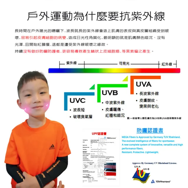 【MEGA COOUV】兒童防曬涼感袖套 UPF50+多國認證抗紫外線外套(兒童袖套 兒童長袖袖套 兒童防曬)