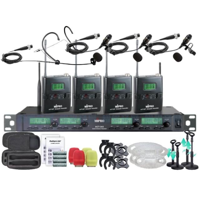 【MIPRO】MIPRO ACT-343 四頻道UHF 無線麥克風 搭配領夾*3+頭戴*1(音響設備)
