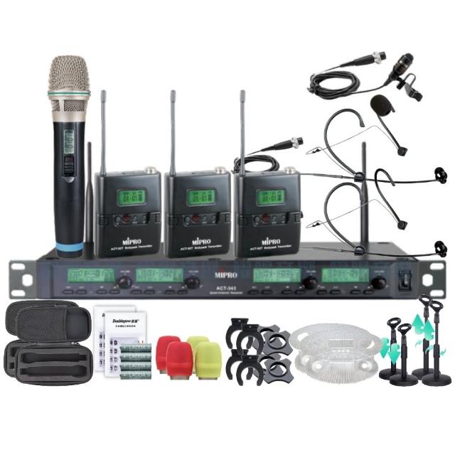 【MIPRO】MIPRO ACT-343 四頻道UHF 無線麥克風 搭配手持*1+領夾*1+頭戴*2(音響設備)