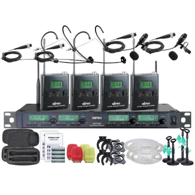 【MIPRO】MIPRO ACT-343 四頻道UHF 無線麥克風 搭配領夾*2+頭戴*2(音響設備)