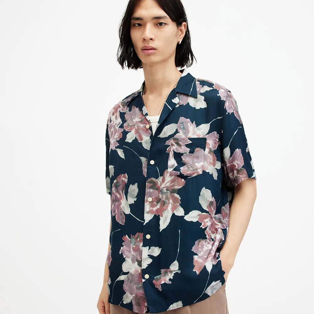 【ALLSAINTS】ZINNIA 人造絲手繪花卉夏威夷花襯衫 MS209Z(舒適版型)