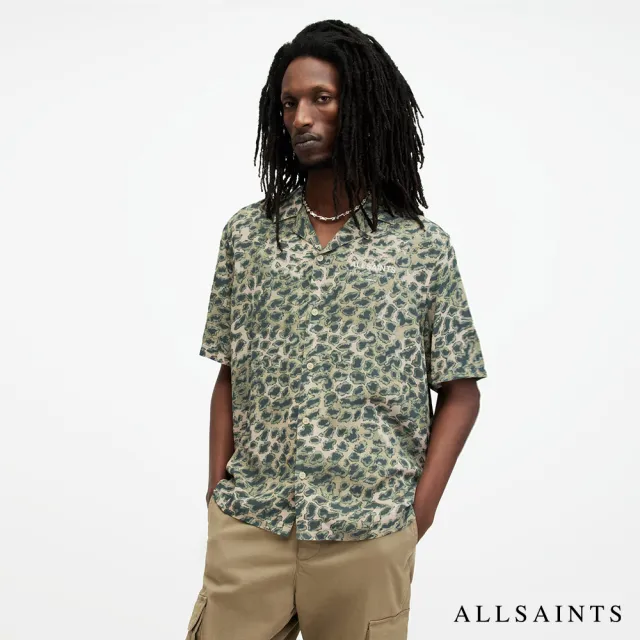 【ALLSAINTS】UNDERGROUND 人造絲迷彩印花LOGO夏威夷花襯衫(舒適版型)