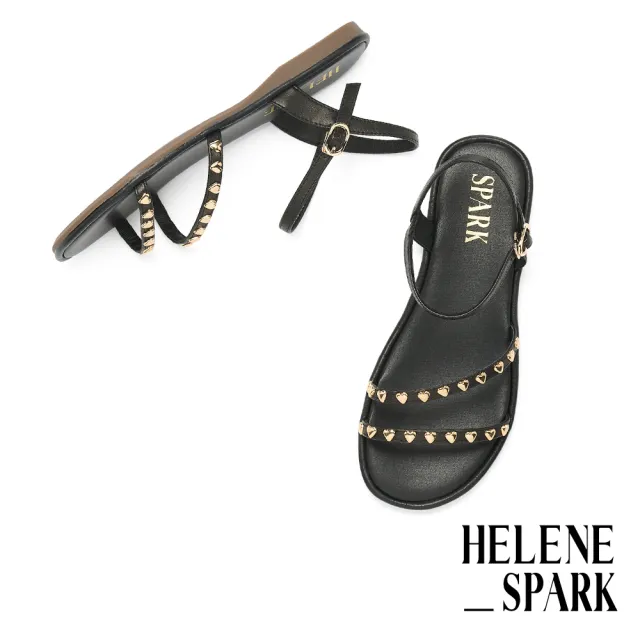 【HELENE_SPARK】率性質感愛心繫帶羊皮低跟涼鞋(黑)